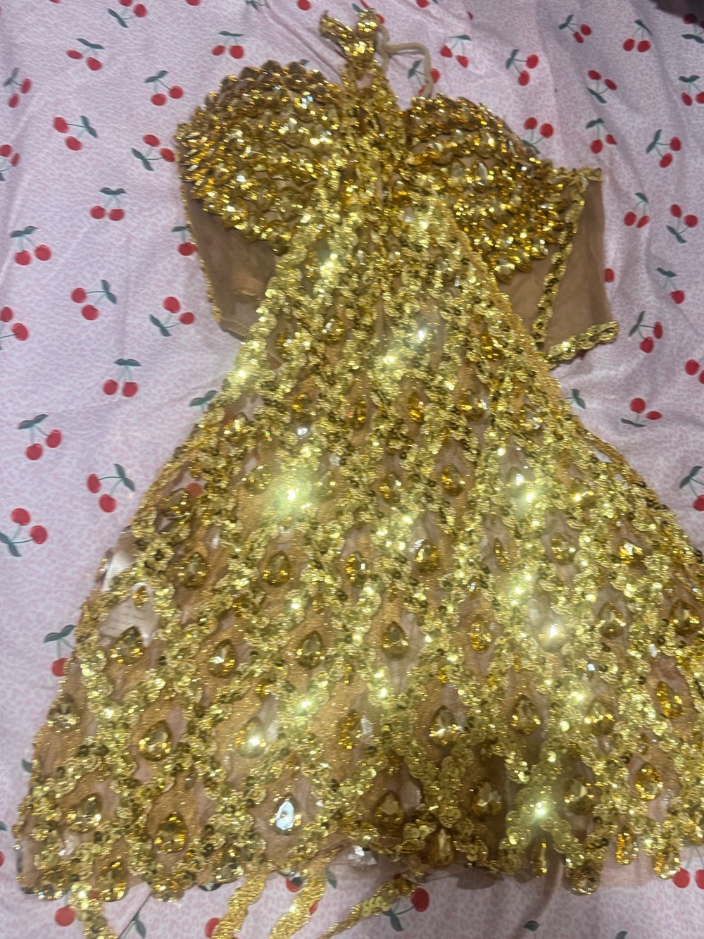 Diego Rhinestone Fringe Dress Set In Gold